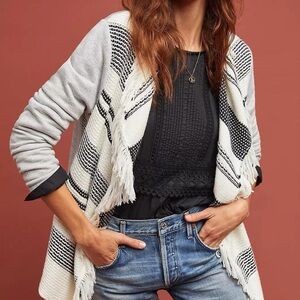 Dolan for Anthropologie Sonia Fringed Cardigan Size L Gray